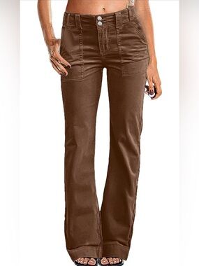 High-Rise Brown Flare Jeans with Front Patch Pockets